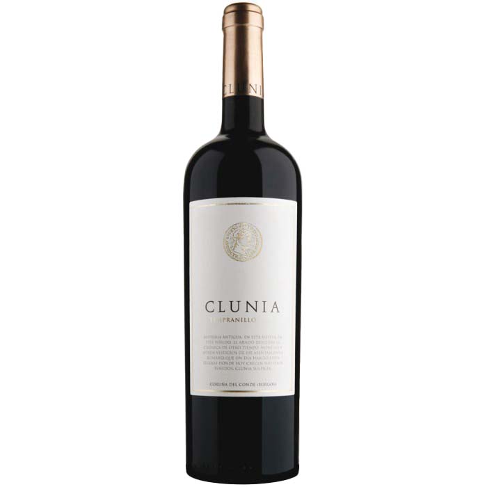 A red wine bottle called Clunia Tempranillo from the Castilla y Leon region in Spain