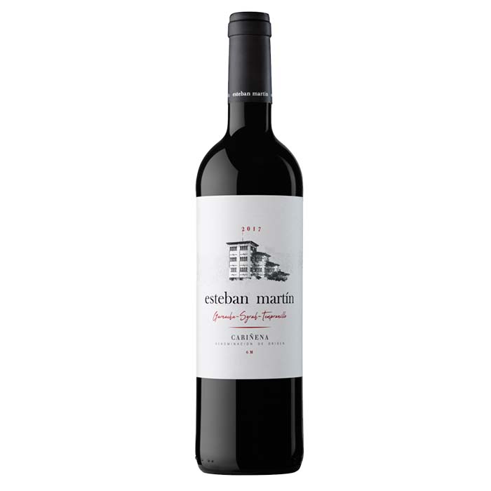 A red wine bottle called Esteban Martín Crianza from the Carinena region