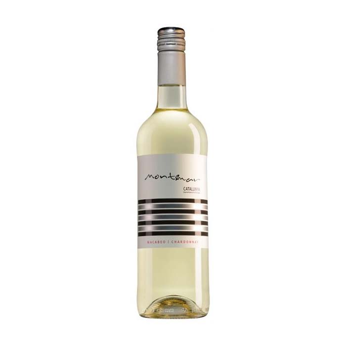 A white wine bottle called Montemar Blanco which originates from the Cataluyna region