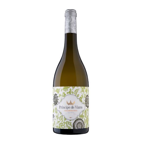 A white wine bottle called Príncipe de Viana Edición Blanca which originates from Navarra