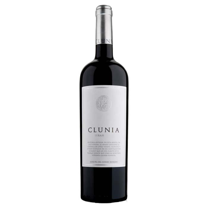 A bottle of Clunia Syrah which is from the Castilla y Leon region of Spain