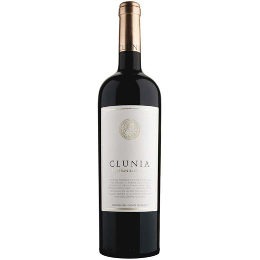 A red wine bottle called Clunia Tempranillo from the Castilla y Leon region in Spain