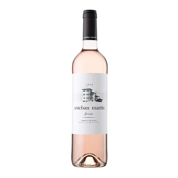 A Rosé wine bottle called Esteban Martín Rosado made in the Carinena region of Spain