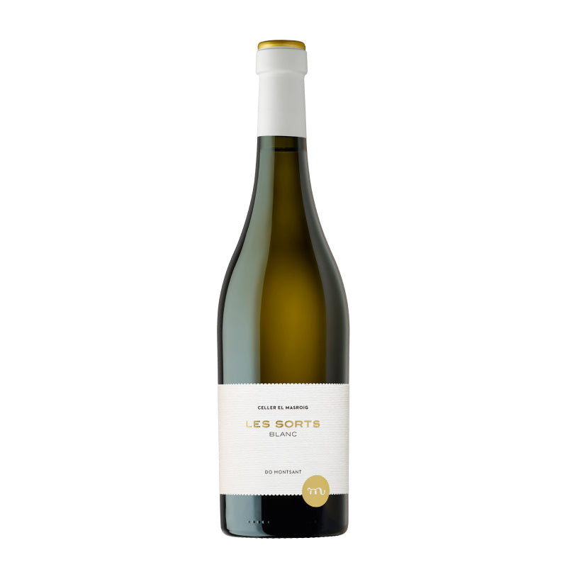 A picture of a white wine bottle called Les Sorts Blanc from the Montsant region
