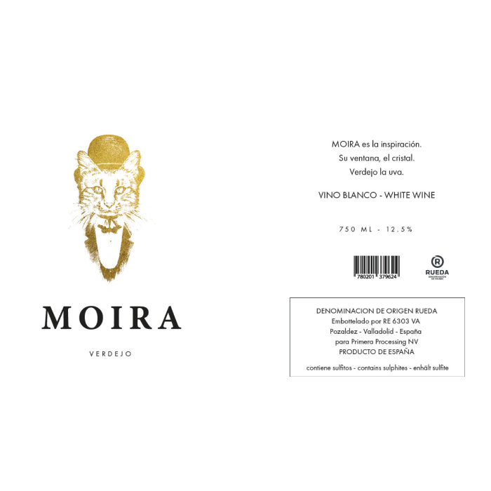 A package brand showing Moira blanco which is a white wine available on the Elvino website