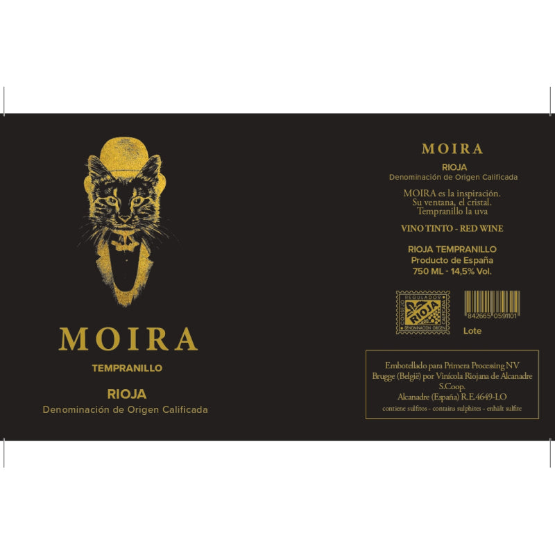 Package for a red wine bottle called Moira tinto