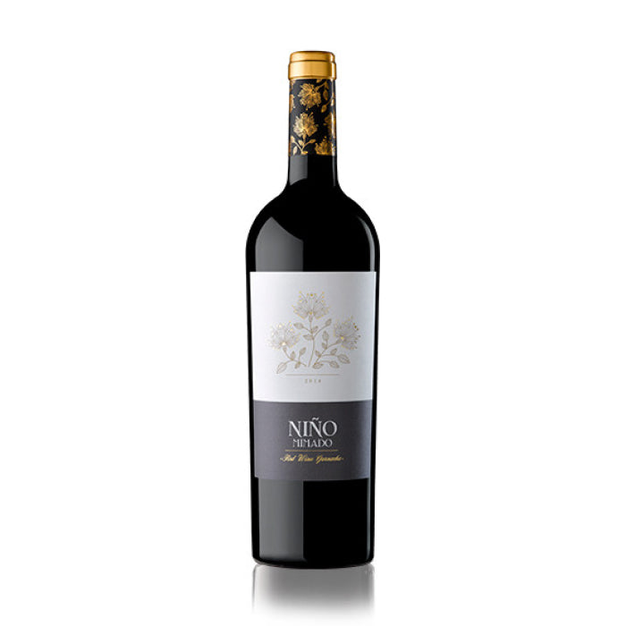 A red wine bottle called Niño Mimado Garnacha which originates from the Carinena region