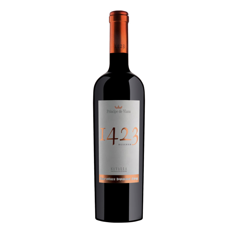 A red wine bottle called Príncipe de Viana 1423 Reserva