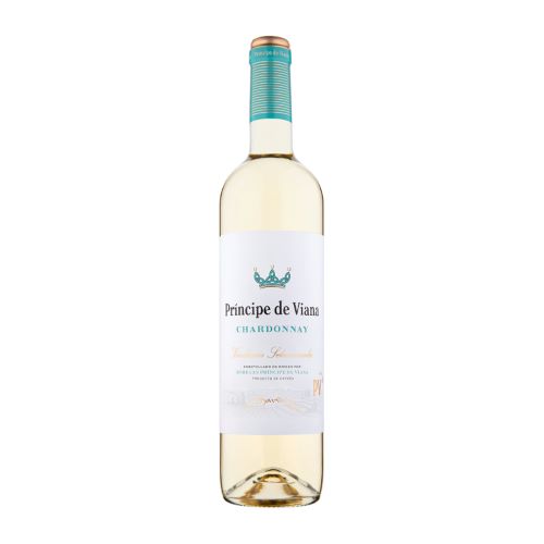 A white wine bottle called Príncipe de Viana Chardonnay which originates from the Navarra region
