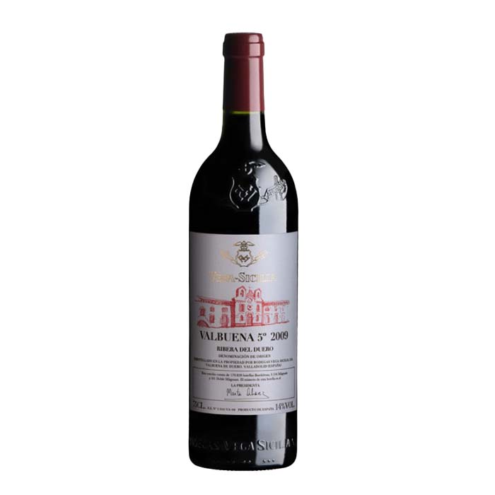 A red wine bottle called Vega Sicilia Valbuena which originates from Ribera del Duero in Spain