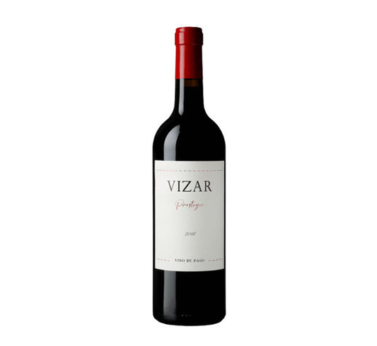 A red wine bottle called Vizar Prestigo which originates from Castilla y Leon in Spain