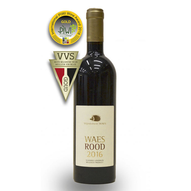 A red wine bottle called Waes Rood which originates from België